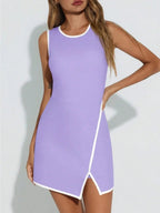 Women's Tennis Dress With Built-In Shorts & Pockets, Sleeveless Athletic Mini Dress With Bra, Golf Sports Dress