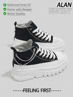 Fast Shipping Women Beige Canvas Shoes Rose Embroidery Gold Chain Decor Height Increasing Platform Shoes