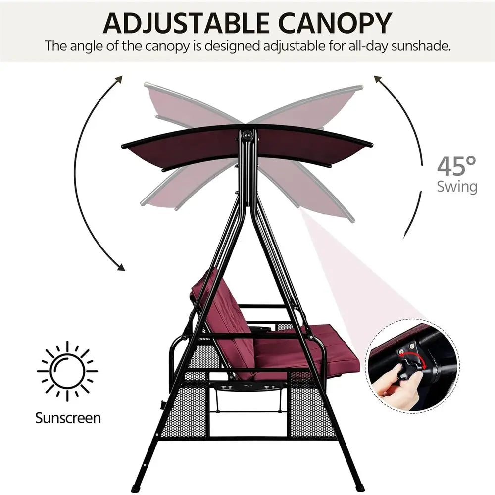 Weather-Resistant 3-Seat Outdoor Patio Swing Chair, Deluxe Porch Swing for Garden, Poolside, and Balcony