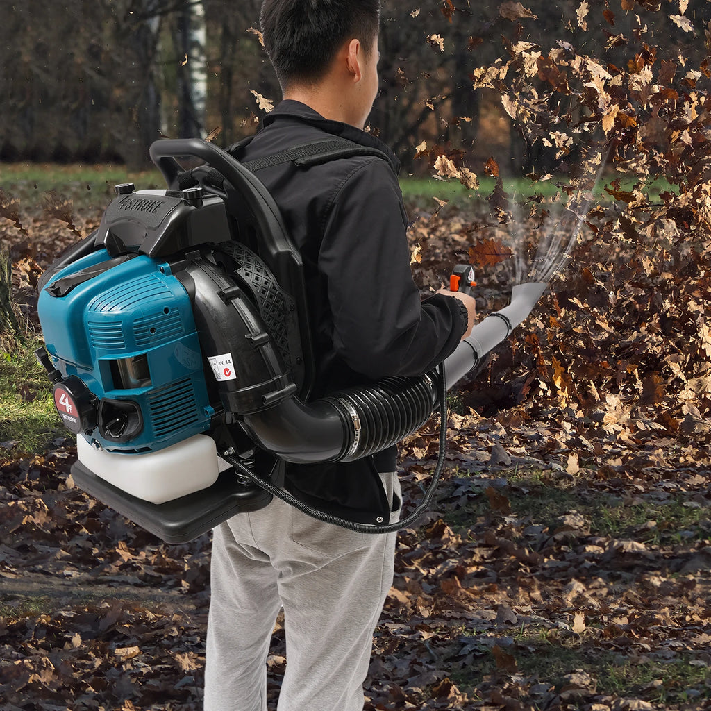 75.6CC Gasoline Leaf Blower 4 Stroke Cordless Petrol Backpack Leaf Air-cooled Blower for Yard Garden Lawn Care&Street Cleaning