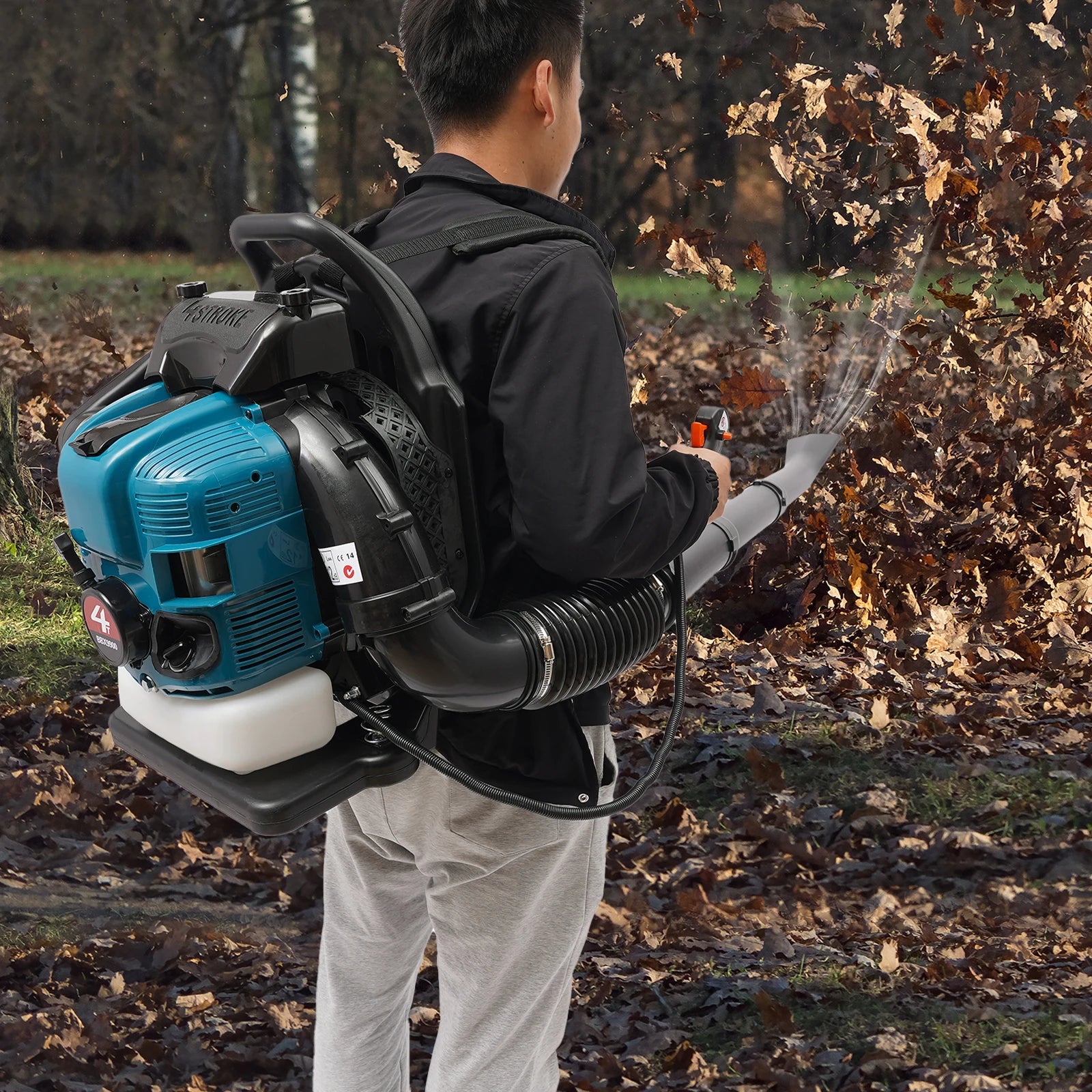 75.6CC Gasoline Leaf Blower 4 Stroke Cordless Petrol Backpack Leaf Air-cooled Blower for Yard Garden Lawn Care&Street Cleaning
