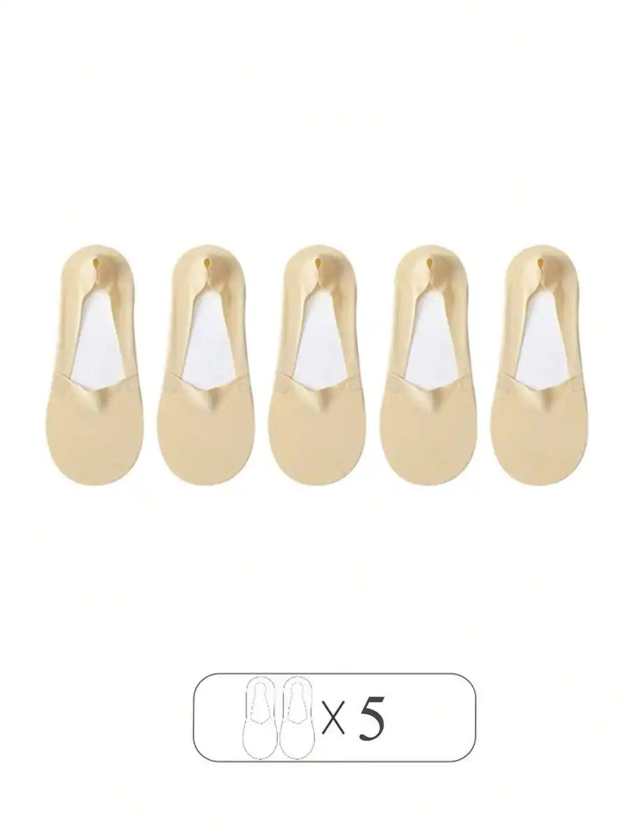 5 Pairs Women Breathable Thin Invisible Non-Slip Sweat Absorbent Boat Socks Summer