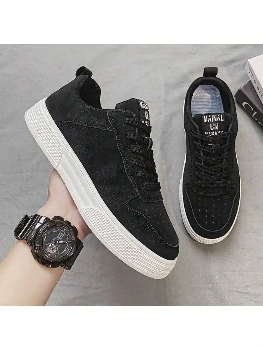 Solid Color Lace Up Thick Sole Skate Shoes Comfortable Non Slip Versatile Casual Walking Sneakers For Men Daily Outdoor All