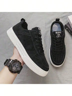 Solid Color Lace Up Thick Sole Skate Shoes Comfortable Non Slip Versatile Casual Walking Sneakers For Men Daily Outdoor All