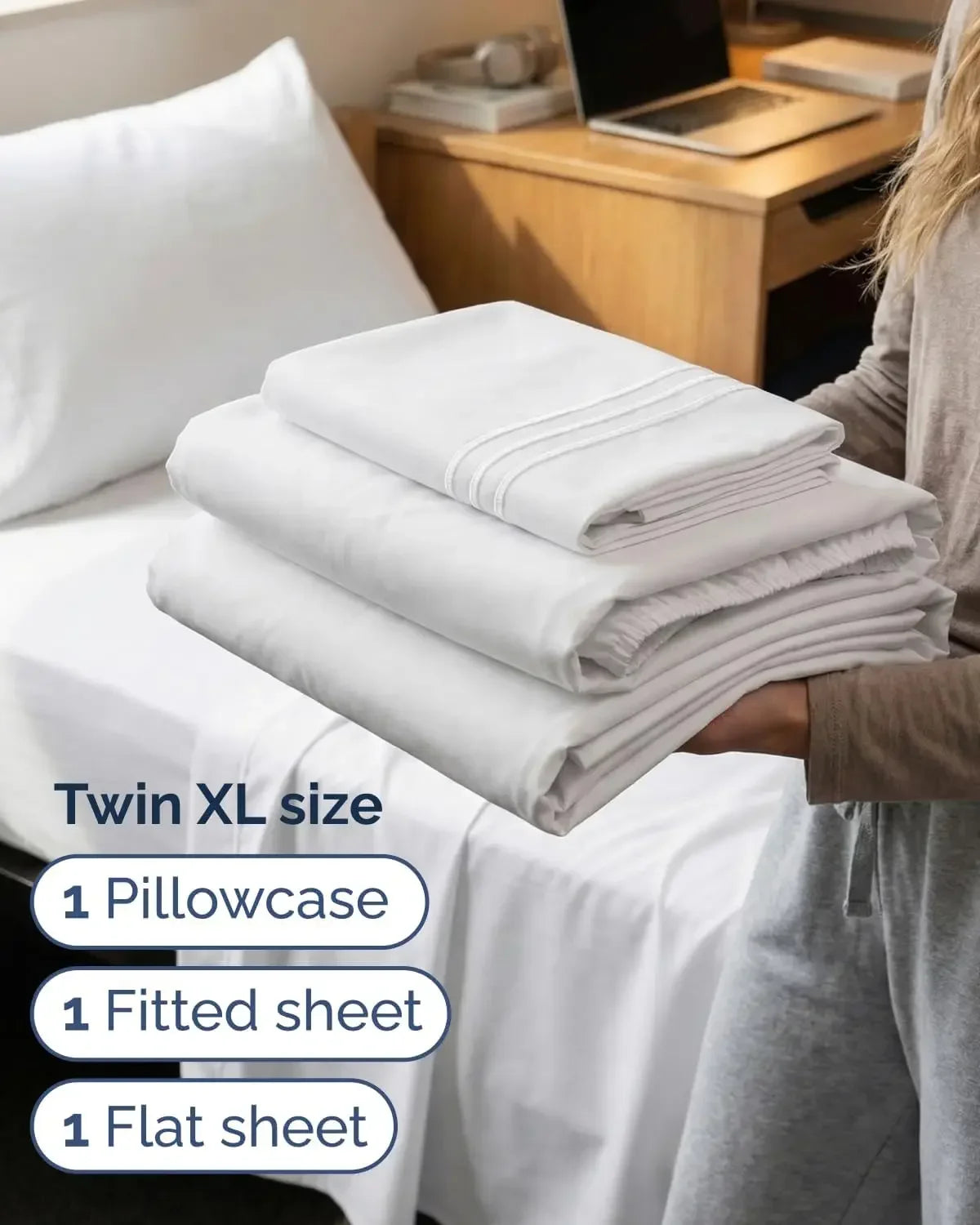 Twin XL Size 3 Piece Sheet Set - Comfy Breathable & Cooling Sheets - Hotel Luxury Bed Sheets for Women & Men - Deep Pockets, Easy-Fit, Extra Soft & Wrinkle Free Sheets - White Oeko-Tex Bed Sheet Set