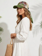Women Fashion Printed Satin Headscarf Baseball Cap with Brim, Soft Breathable Summer Outdoor Sun Protection Hat Ladies Windproof Head Wrap Sun Hat