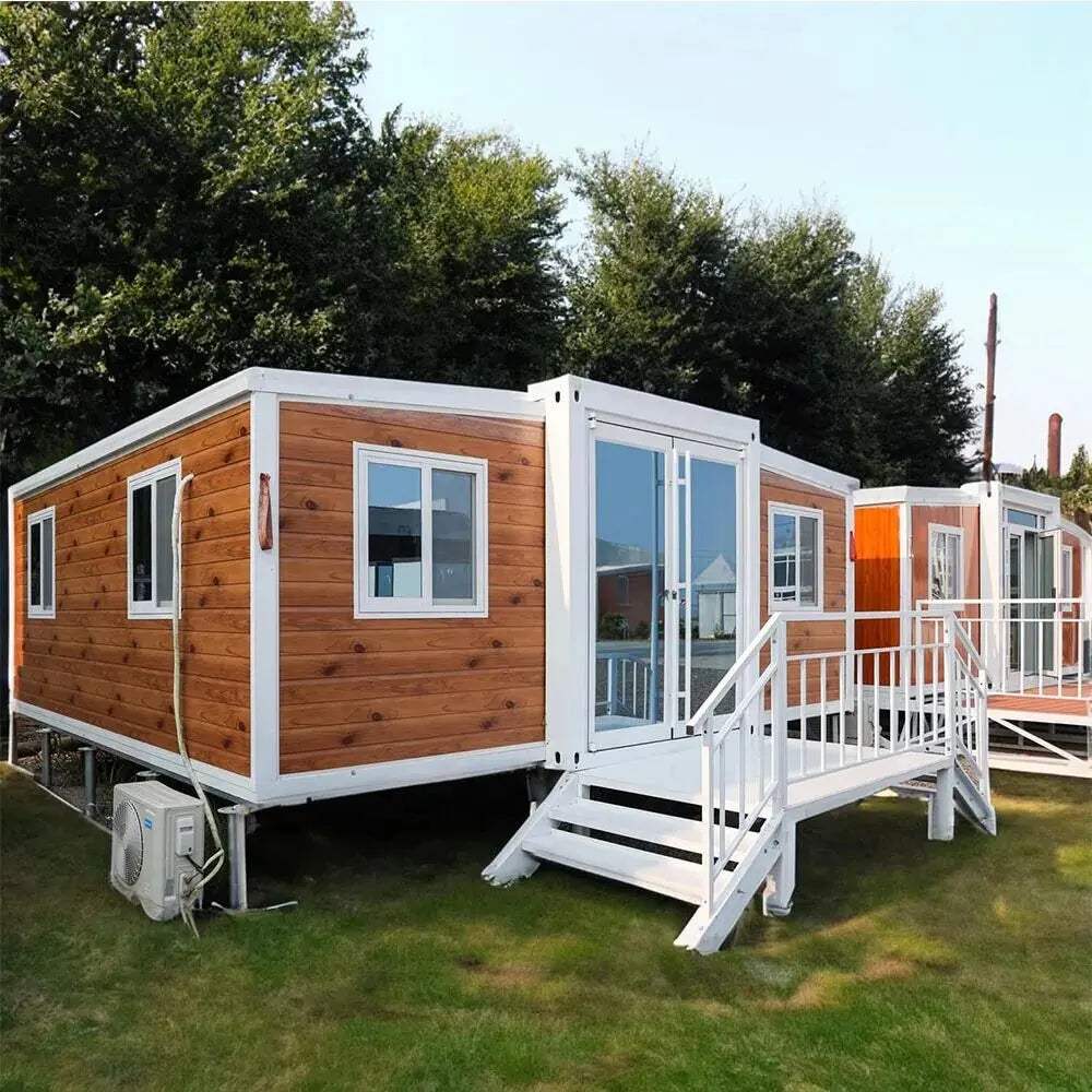 Tiny Expandable Container House Bedroom Bathroom Kitchen Off Grid Mountain Retreat Cabin Style Surrounded by Natural Forest View