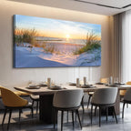 Framed Blue Ocean Beach Sunset Grass Landscape Canvas Wall Art Prints Extra Large, Coastal Seascape Wall Decor for Living Room Bedroom Office Indoor Home Display
