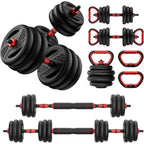 5-in-1 Adjustable Dumbbell Set: 20-90lbs with Double Locknut, Bar, Kettles, Push-up Stand, Plates for Home Gyms