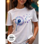 【New Arrival】Dandelion Butterfly Watercolor Print T-Shirt Women's Summer Cotton Casual Top