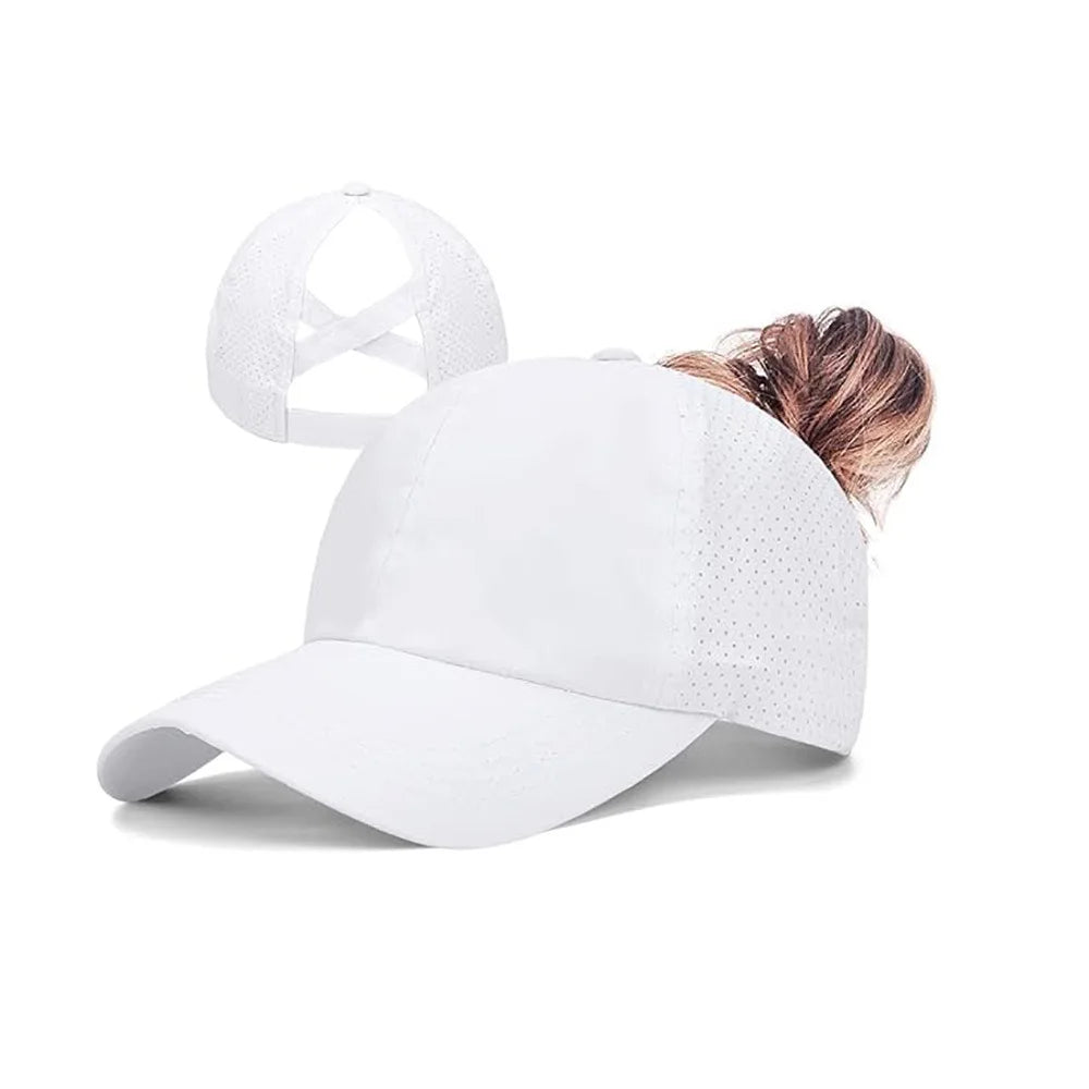 Quick Drying Trucker Hats 1pc Womens Criss Cross Ponytail Baseball Cap Adjustable High Messy Bun Ponycap Unisex Adult