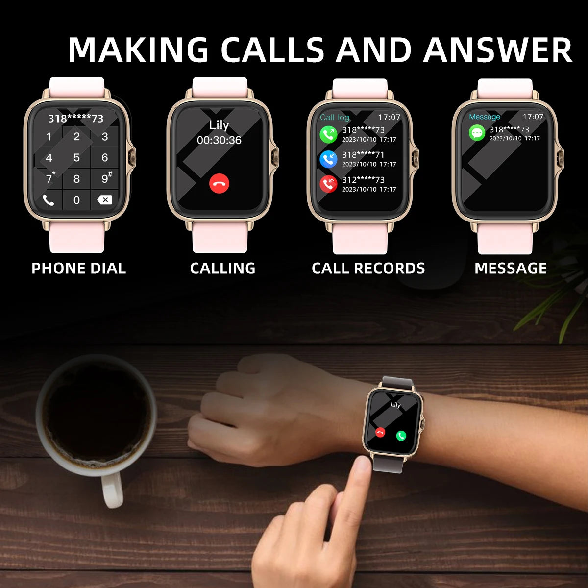 1.83'' Smart Watch with Message Answer Call Sleep Monitoring Sports Pedometer Information Alerts For iPhone Android