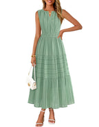 Womens Sleeveless V-Neck Boho Midi Maxi Dress With Pockets Casual Summer Beach Vacation Dress