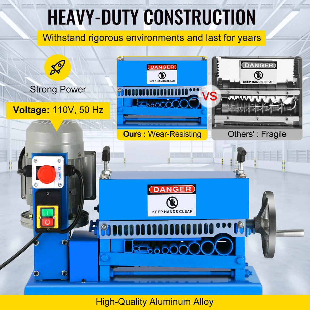 SucceBuy Electric Wire Stripping Machine 370W 1.5mm-38mm Cable Stripper Peeling 11 Channels & 10 Blades Removing Plastic Rubber