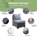 Farini Patio Sectional Sofa Set, Outdoor Furniture with Ottoman, Water/Oil/Stain-Resistant Fabric, Dark Gray Cushion + Gray Wick