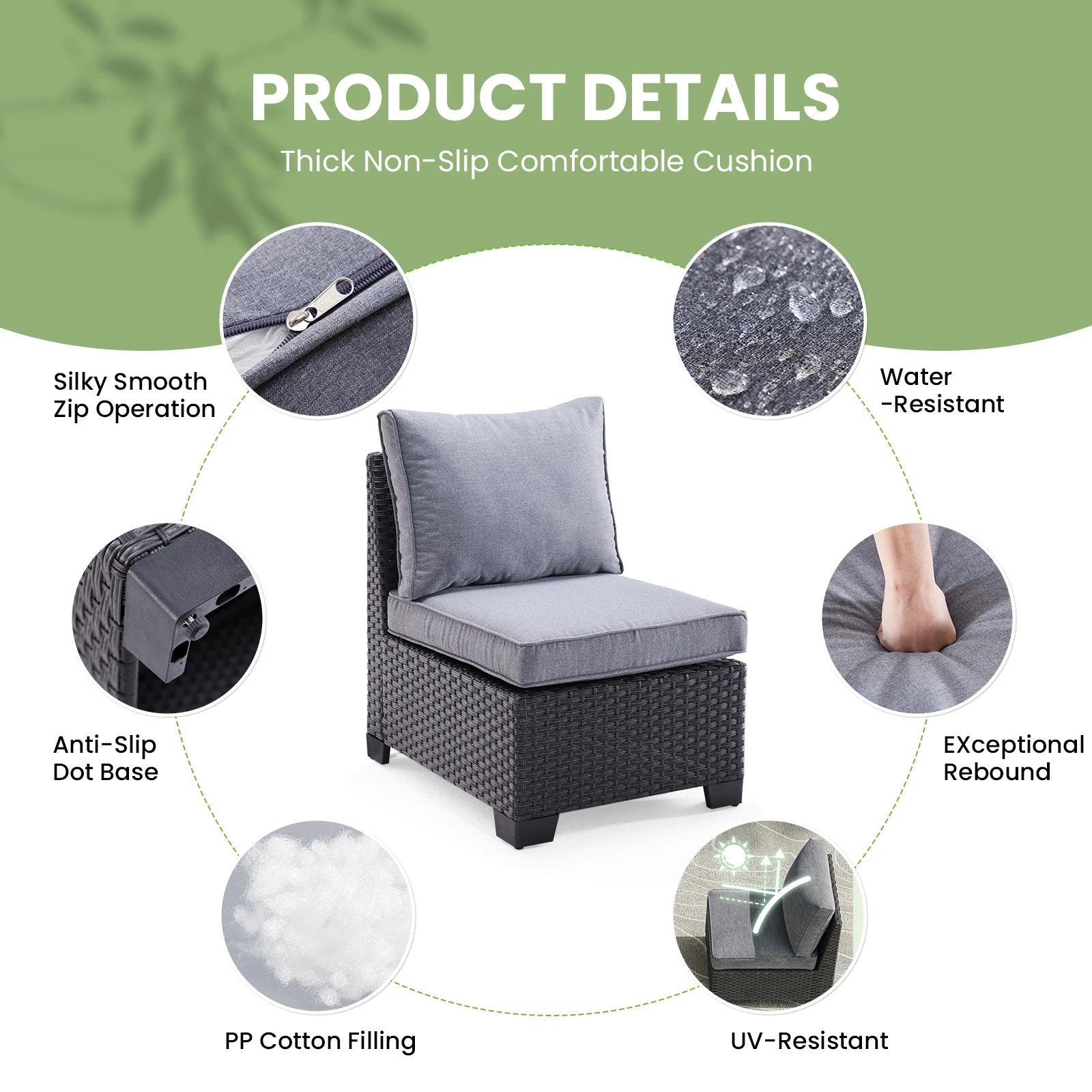 Farini Patio Sectional Sofa Set, Outdoor Furniture with Ottoman, Water/Oil/Stain-Resistant Fabric, Dark Gray Cushion + Gray Wick