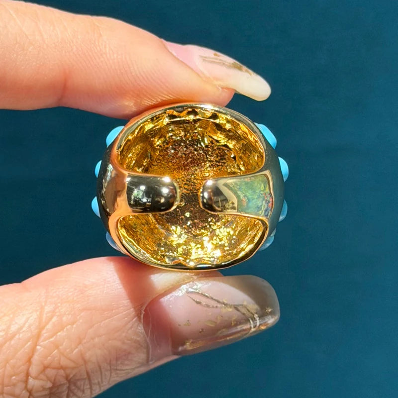 Vintage Red Stone Rings For Woman Round High Quality Blue Glaze Gold Color Luxury Designer Jewelry Accessories Party 2026