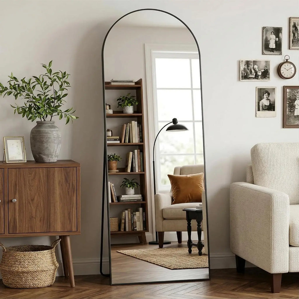 Arched Full Length Mirror 58 x 18 Inch, Full Body Mirror with Stand, Standing Hanging or Leaning Against Wall,, Customized