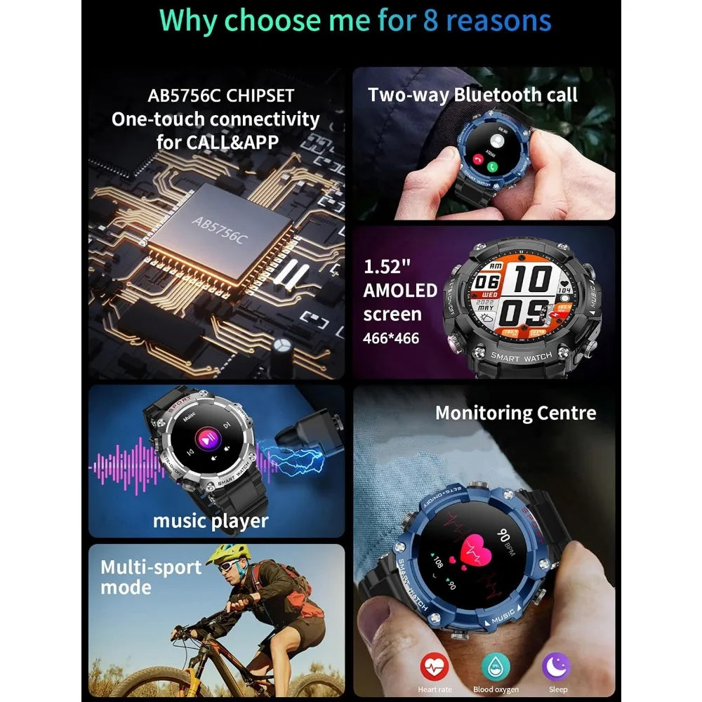 Bluetooth Smartwatch and Earbuds, Fitness Tracker for Men with Call Features, Military Grade for Sports