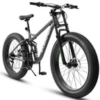 Fat Tire Mountain Bike 26 Inch, 21 Speed Dual Full Suspension, 4.0" Wide Non-Slip Big Fat Tire, Men Women Bicycles