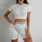 Seamless Yoga Sets Sports Fitness High Waist Hip Raise Pants Long-Sleeved Backless Suit Workout Clothes Gym Shorts Set for Women