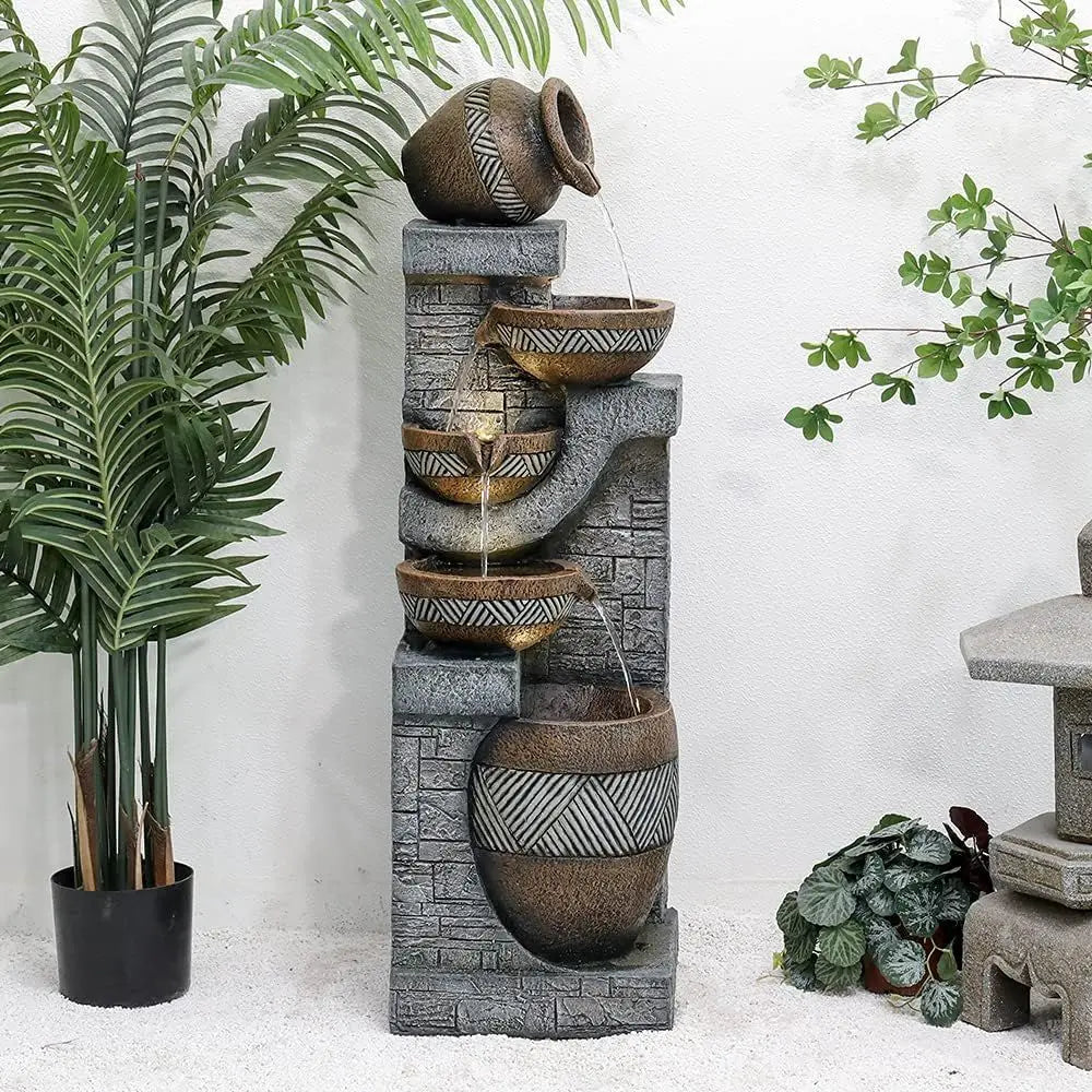 Multi-Level Outdoor Water Fountain - 42.5 Tall Cascading Feature - Ideal for Decks, Patios, Yards