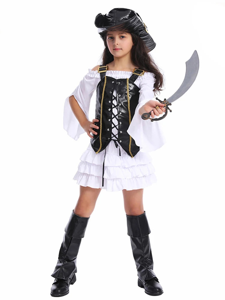Halloween Costume Adult Women Pirate Buccaneer Corset Top Blouse Tiered Skirt Boots Set, Victorian Renaissance Fair Masquerade Party Carnival Stage Show Performance Dress Up