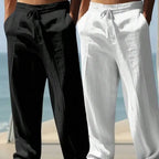 MenS Loose Fit Linen Casual Pants Elastic Waist Beige White