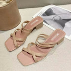 2022 New Fashionable Women's Sandals Slip-On Summer Thick Heel Slope Heel Shoes Two-Way Beachside Half Slippers PVC Material