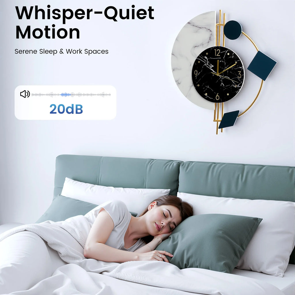 22 inch Marble Wall Clock Nordic Style Creative Luxury Wall Clock Silent Non-Ticking Silent Battery Operated Living Room Mid Century