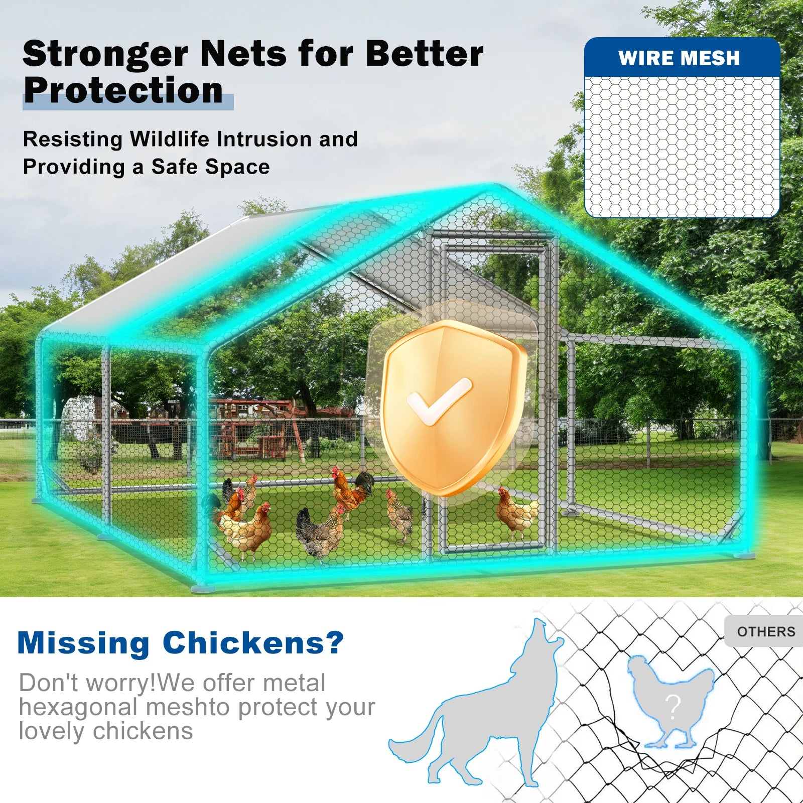 Large Metal Chicken Coop Upgrade with Tri - Supporting Structure and Hexagonal Wire Mesh, Chicken Pen with Waterproof and Anti - UV Cover, Walk - in Chicken Coop, Outdoor Duck and Rabbit House (13’ L x 10’ W x 6.5’ H)
