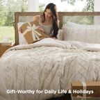 Tufted Boho Comforter Set Size - Beige Boho Bed Set, GentleSoft™ 3 Pieces Farmhouse-Style Embroidery Bedding, Gifts for Woman,