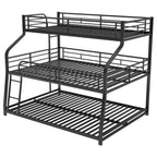 Black Twin XL Full XL Queen Triple Bunk Bed with Long Short Ladder and Full Guardrails