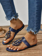 Women's Flat Sandals, New Fashion Metal Trident Decorated Flip Flops, Outdoor Casual Lightweight Slipper