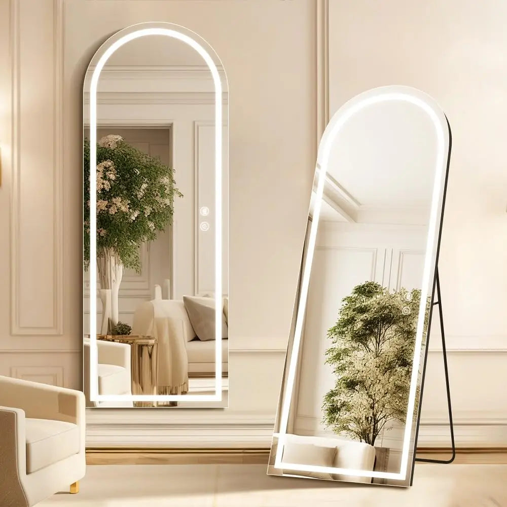 Arched LED Full Length Mirror, 64x23 Inch Large Arch Floor Mirror with Lights, Dimmable Full Body Standing Mirror, Customized