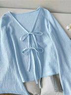 New loose and slimming versatile V-neck flared sleeves with lazy style and thin lace up cardigan jacket