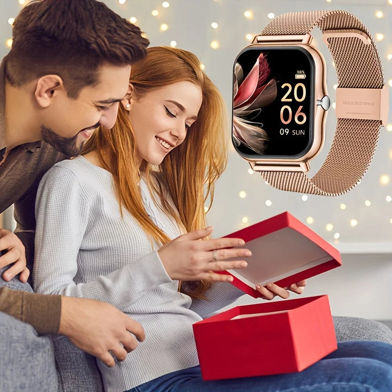 Full Touchscreen Smartwatch for Men and Women, Wireless Bluetooth for Making/answering Calls, 100+ Sports Modes, Weather, Stopwatch, Timer, Alarm Clock, Alloy Case, Stainless Steel Strap, Stylish and Minimalist Design, Compat