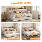 Daybed with Trundle Bed, Twin Bed Frame with Upholstered Storage Headboard and Charging Station, Sofa Day Bed with Strong Suppo