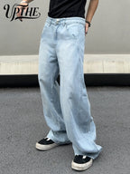 UP.THE Y2K Vintage Men's Wide Leg Loose Blue Jeans, Comfortable Versatile Baggy Denim Trousers for Office, Commute & Street Wear