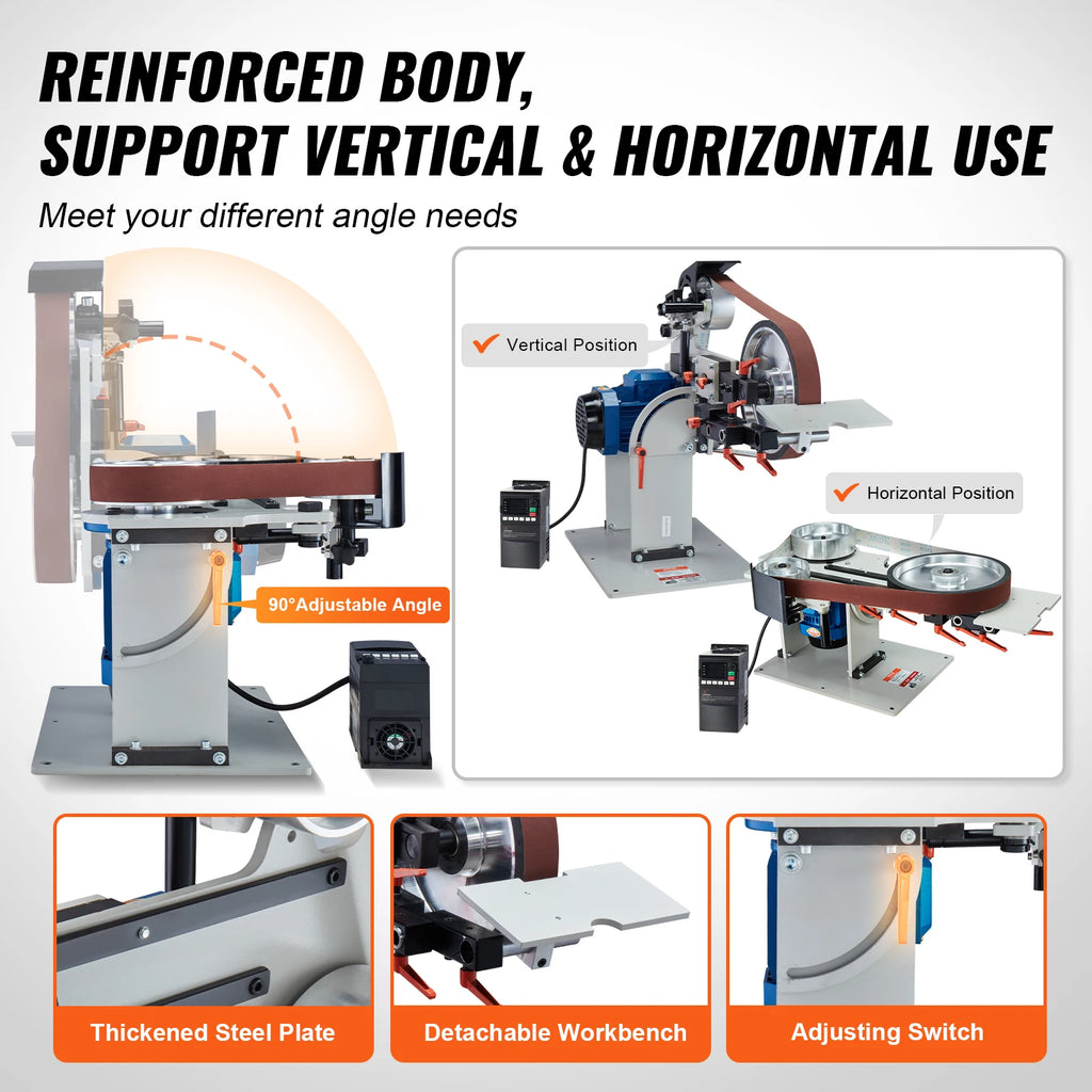 SucceBuy Belt Grinder Sander Variable Speed Belt Polisher with VFD 1500W Knife Sharpener Grinding Moulds & 3PCS Sanding Belts