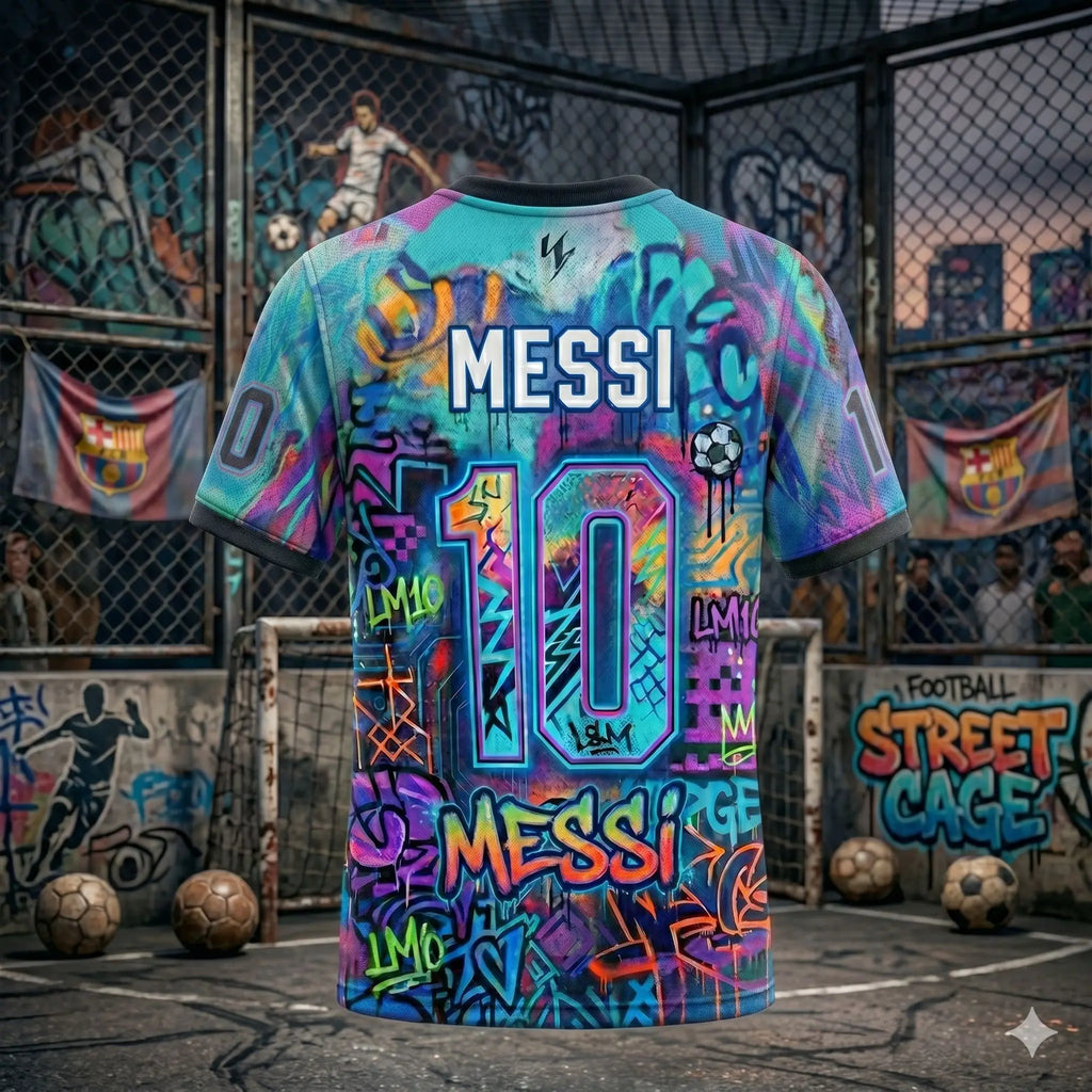 Kids Unisex Argentina Messi #10 Graffiti Soccer T-Shirt Quick Dry Breathable Football Training Jersey World Cup Fan Commemorative Tee