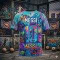 Kids Unisex Argentina Messi #10 Graffiti Soccer T-Shirt Quick Dry Breathable Football Training Jersey World Cup Fan Commemorative Tee