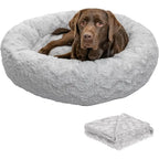 Luxury Calming Donut Cuddler Pet Bed with Throw Blanket, Gray, Large, 36x36