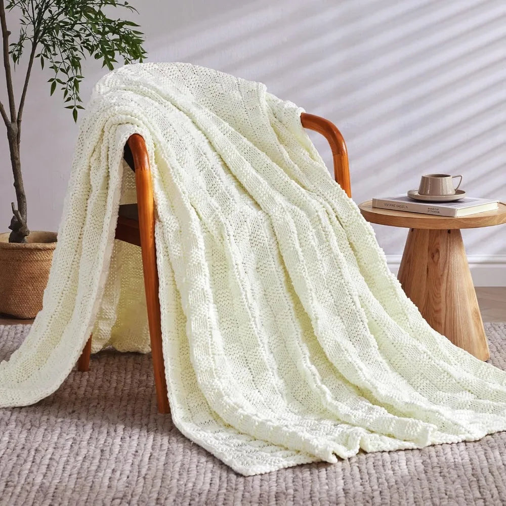 Knitted Weighted Blanket for Adults, 12lbs 48"x72", Breathable Chunky Knit, Cooling Heavy Blanket for Hot Sleepers, Ivory White