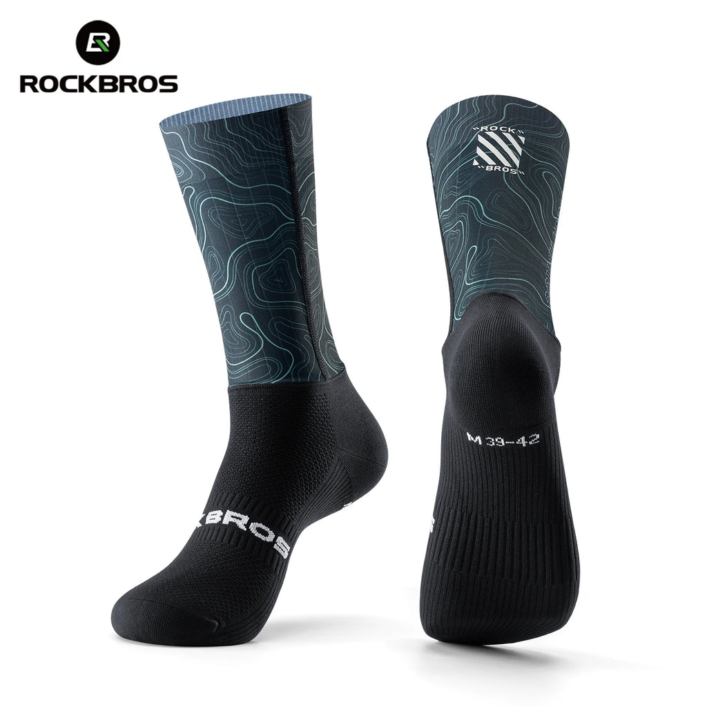 ROCKBROS Cycling Aero Socks Lightweight Elastic Breathable Socks Non-slip Shock Absorption Odorless Anti-bacterial Cycling Socks