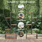 Double-Tiered Heart-Shaped Plant Stand with 20 Pots, Ladder Style Hanging Rack for Garden Display