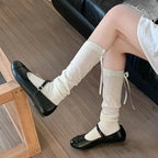 1/2/5 Pairs Lolita Long Socks Women Summer Ultra Thin Breathable Bandage Ribbon Bow Sweet Girls JK Style Black White Stockings
