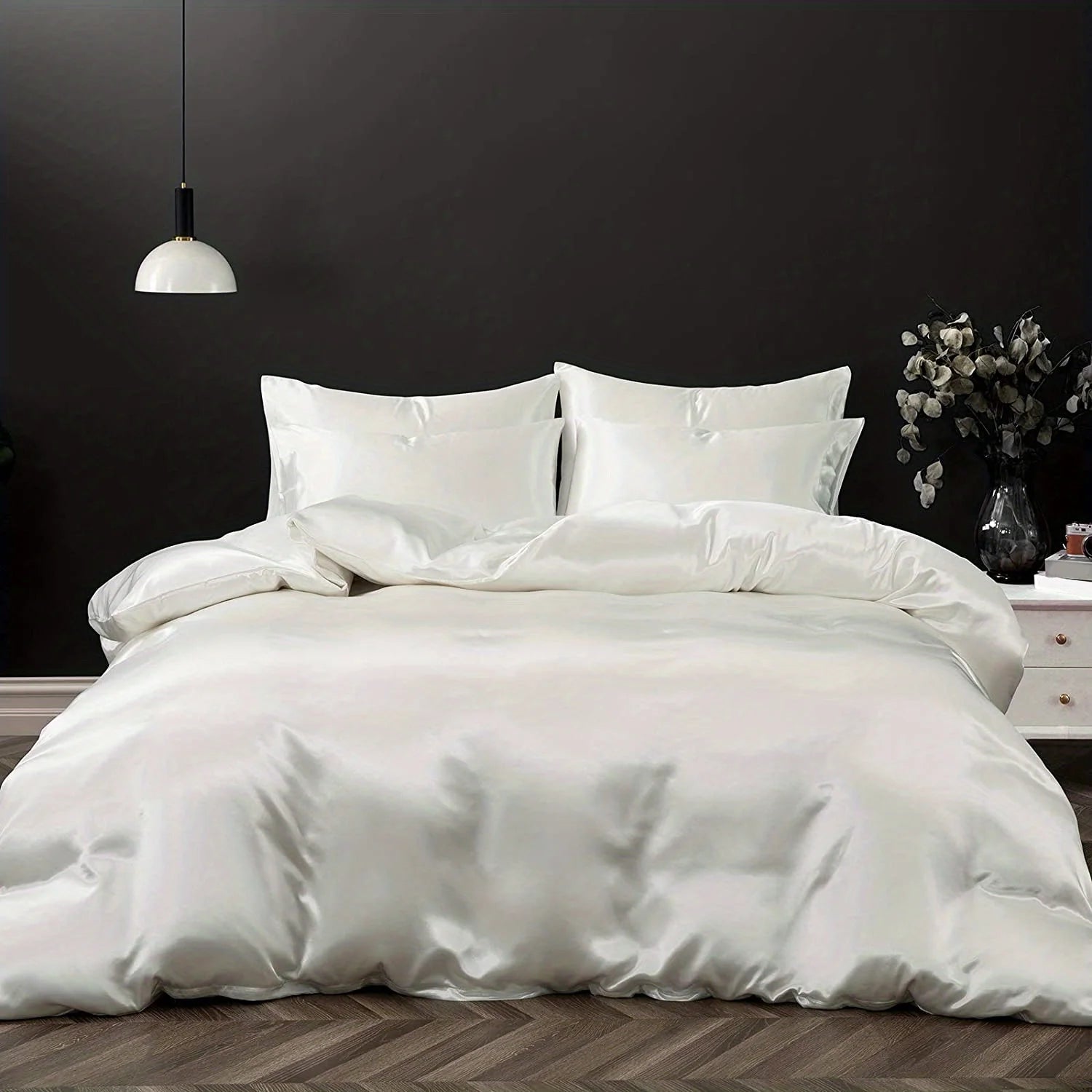 Satin Solid Color Ultra-Soft 3-Piece Duvet Cover Set, Cool and Super Soft Solid Color Bedding Set with Pillowcases, Skin-Friendly and Suitable for All Seasons, Bedroom Home Decor (Duvet Not Included)