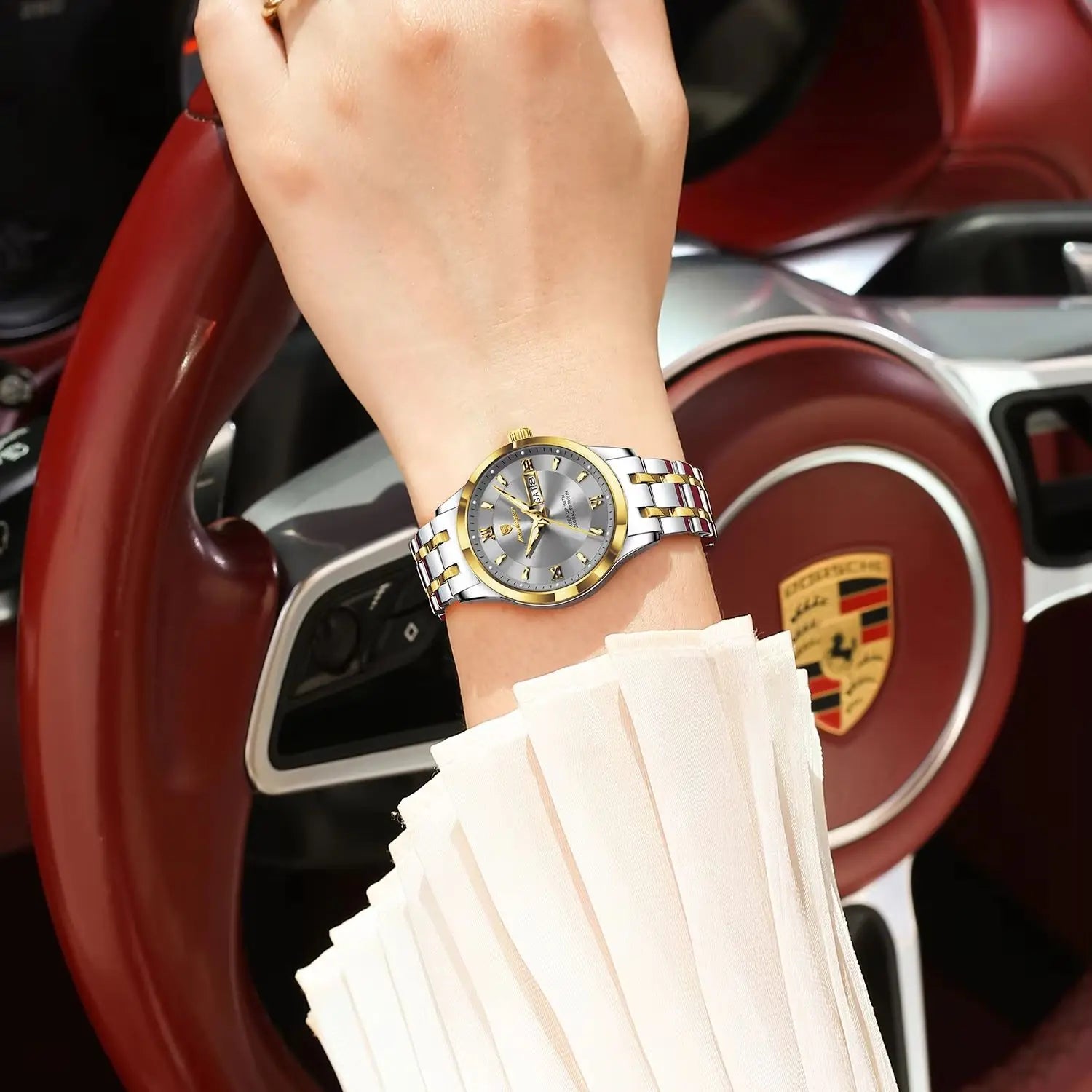 POEDAGAR Luxury Fashion Woman Watch Luminous Waterproof Stainless Steel Ladies Wristwatch Quartz Week Date Elegant Woman's Watches Male Reloj