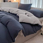 2-side Solid Color Brush Fabric Bed Set 4 Pieces Duvet Cover Pillowcase Bedding Set Bed Sheet Quilt Cover Single Queen King Size